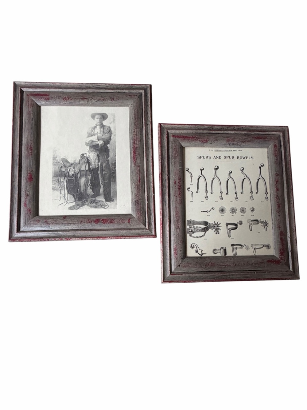 Pair of Western Distressed Barnwood Cowboy Prints for Western Decor, 14x12”